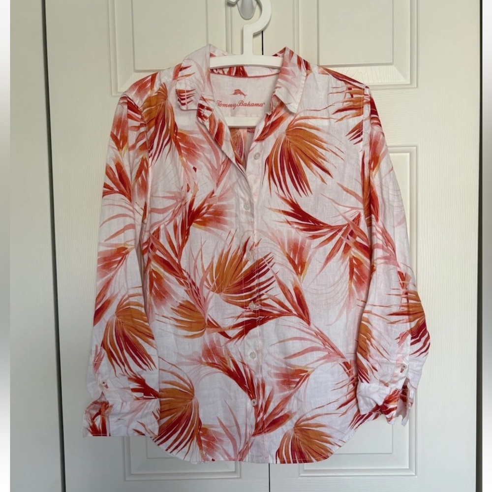 Tommy Bahama Linen Button Up Shirt Tropical Palms Wmns S Resort Island Vacation